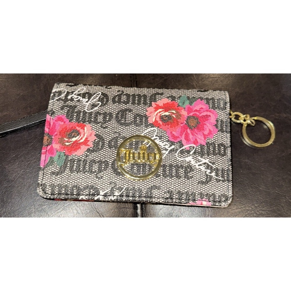 Juicy Couture Logo Petal Compact Card Wallet Floral Coins Keychain